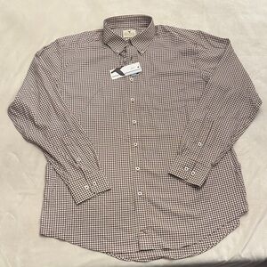 NWT! Genteal Performance Classic Button Down Shirt Brown/White Check, sz L